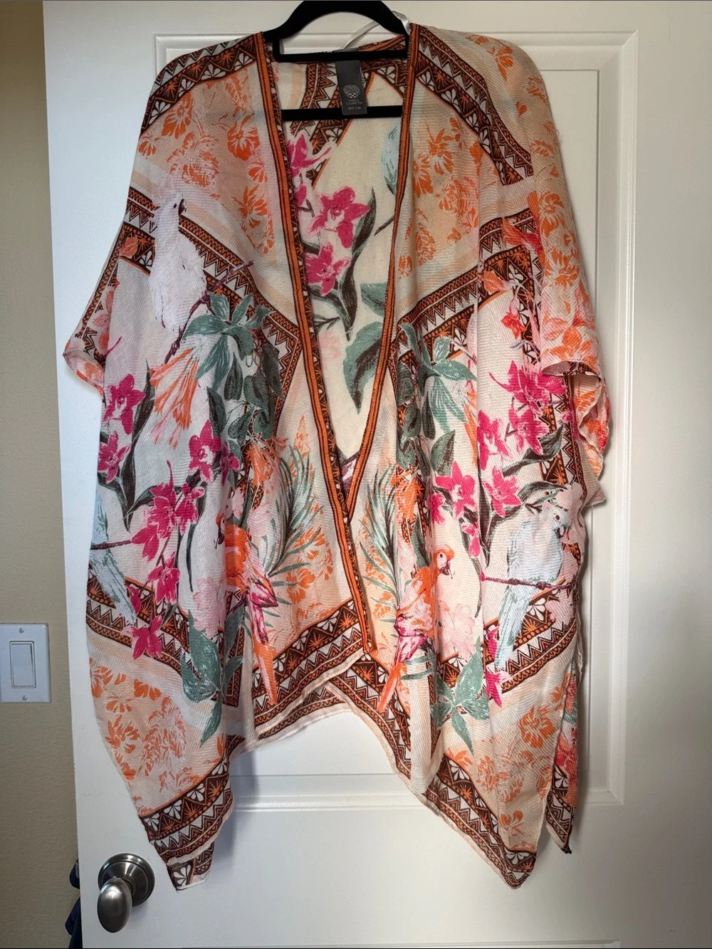 Vince Camuto Multicolor Floral & parrot Open-Front Kimono Shawl Wrap One Size